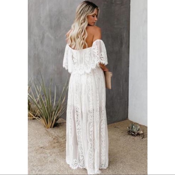 White Off The Shoulder Lace Maxi Dress - Picture 3 of 7
